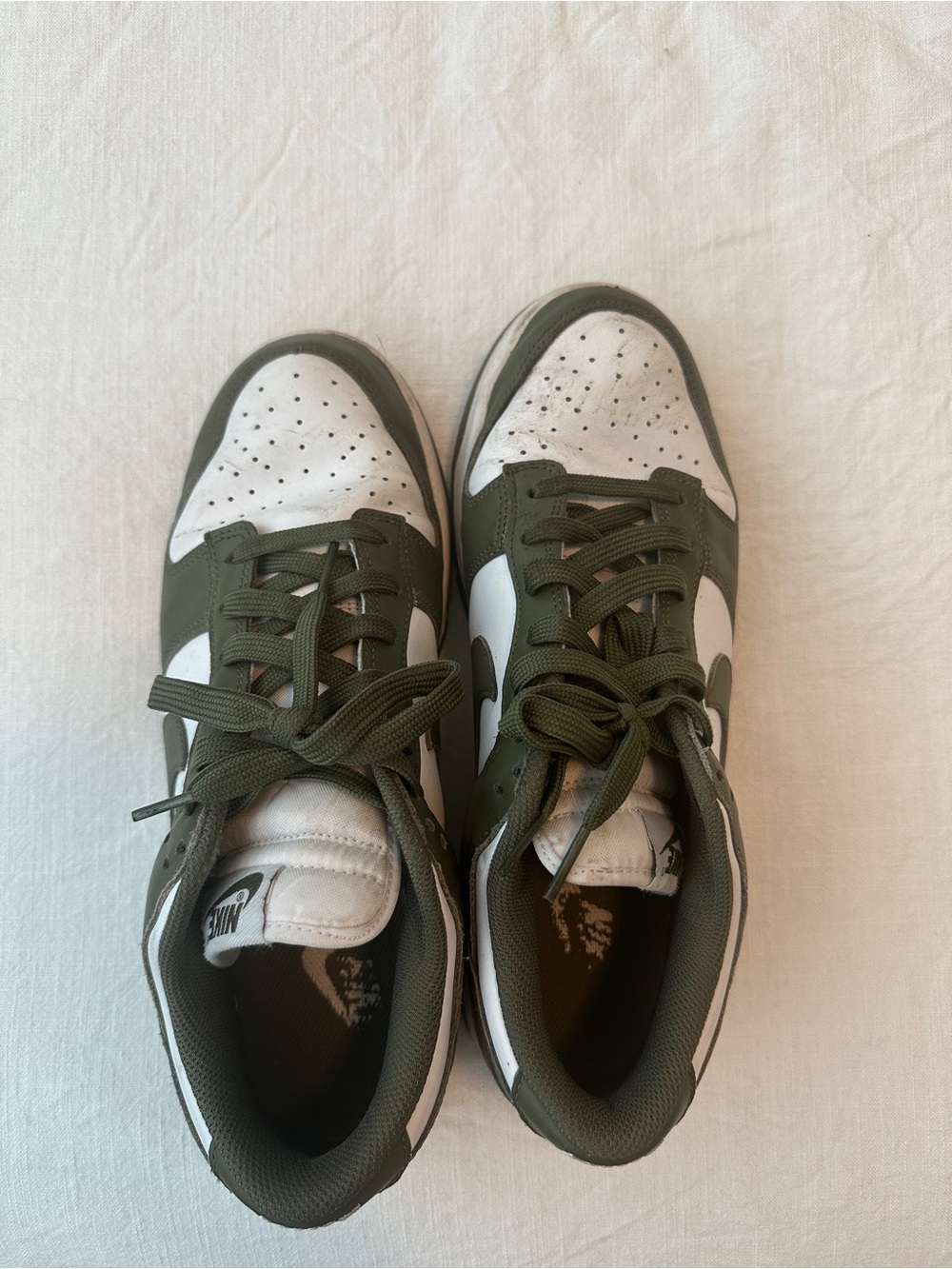 Nike Olive Green and White Dunks Sneakers